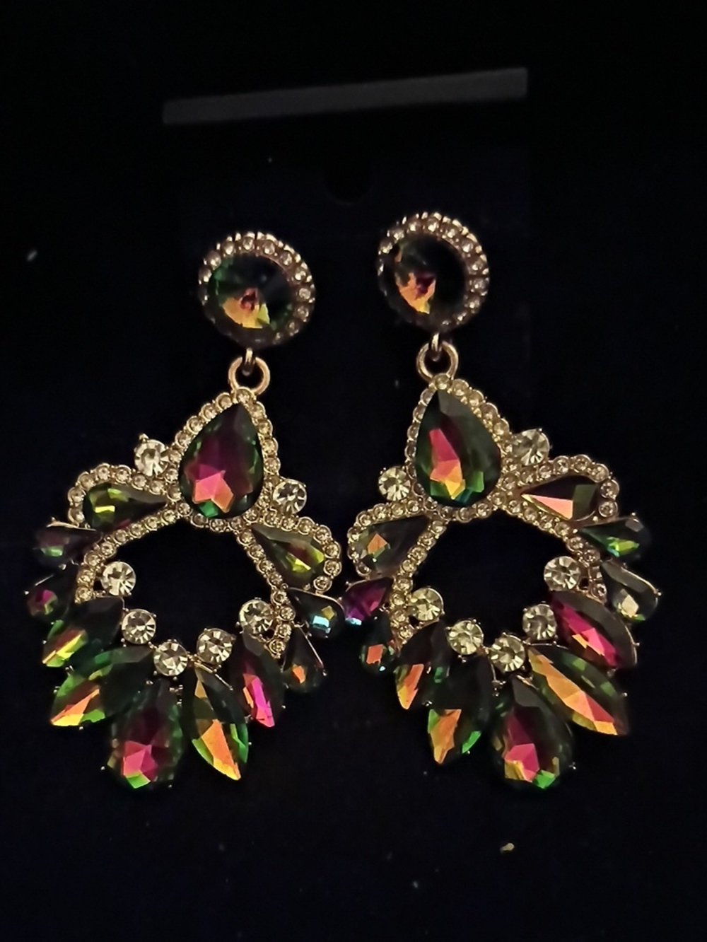 Gold-Tone Multicolor Teardrop Chandelier Earrings - Women Jewelry